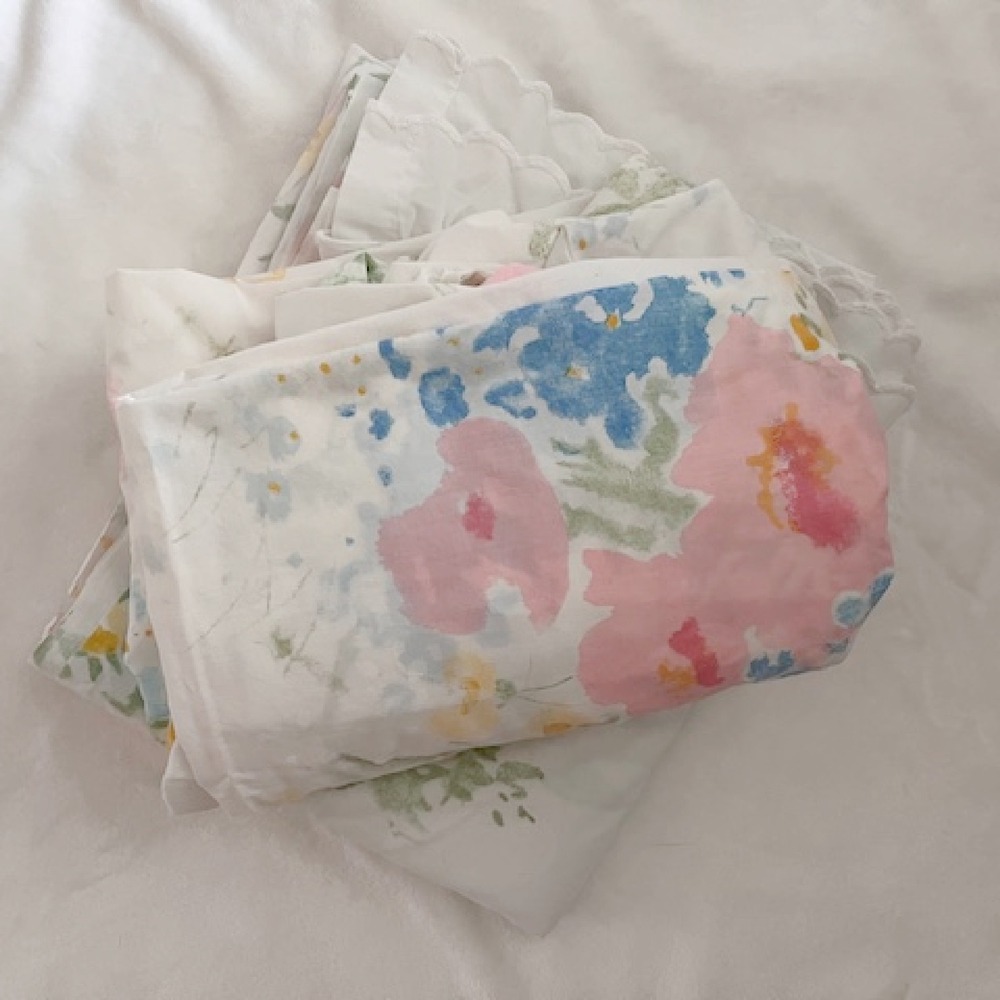Vintage Full Size sheet Set watercolor Floral Sears Perma Prest - Picture 8 of 8